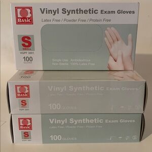 5 Boxes of Vinyl Synthetic Exam Gloves•Small•NEW!